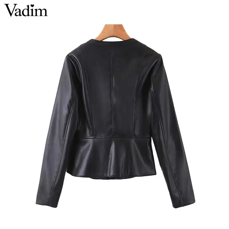 Vadim женские черные Куртки из искусственной кожи с круглым вырезом и длинным