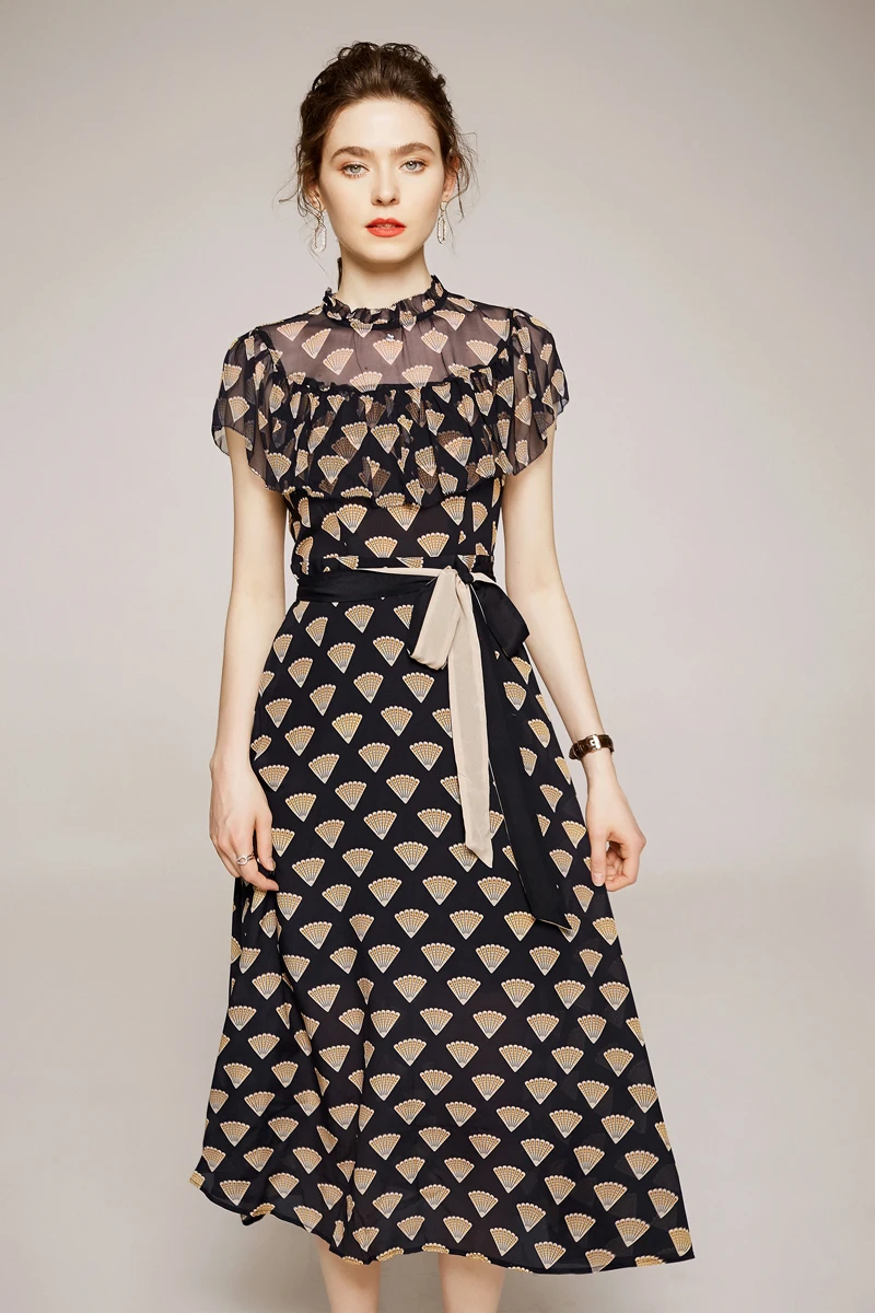 Женское модельное платье из 100% шелка модные высокие уличные платья с круглым