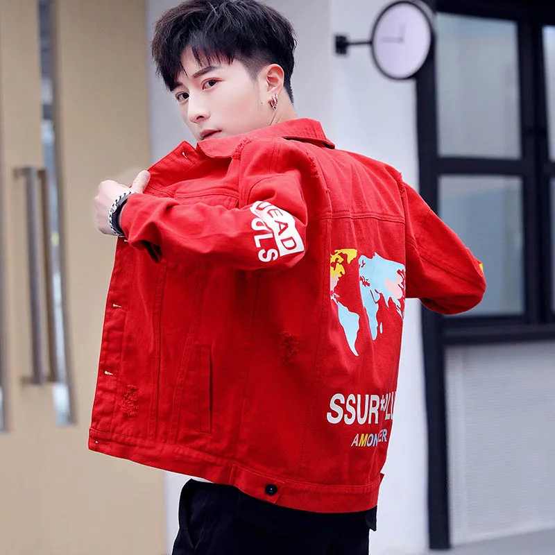 

Wholesale 2021 denim Jacket men's spring autumn Cotton printed streetwear casual student handsome teenagers Coat outer clothes