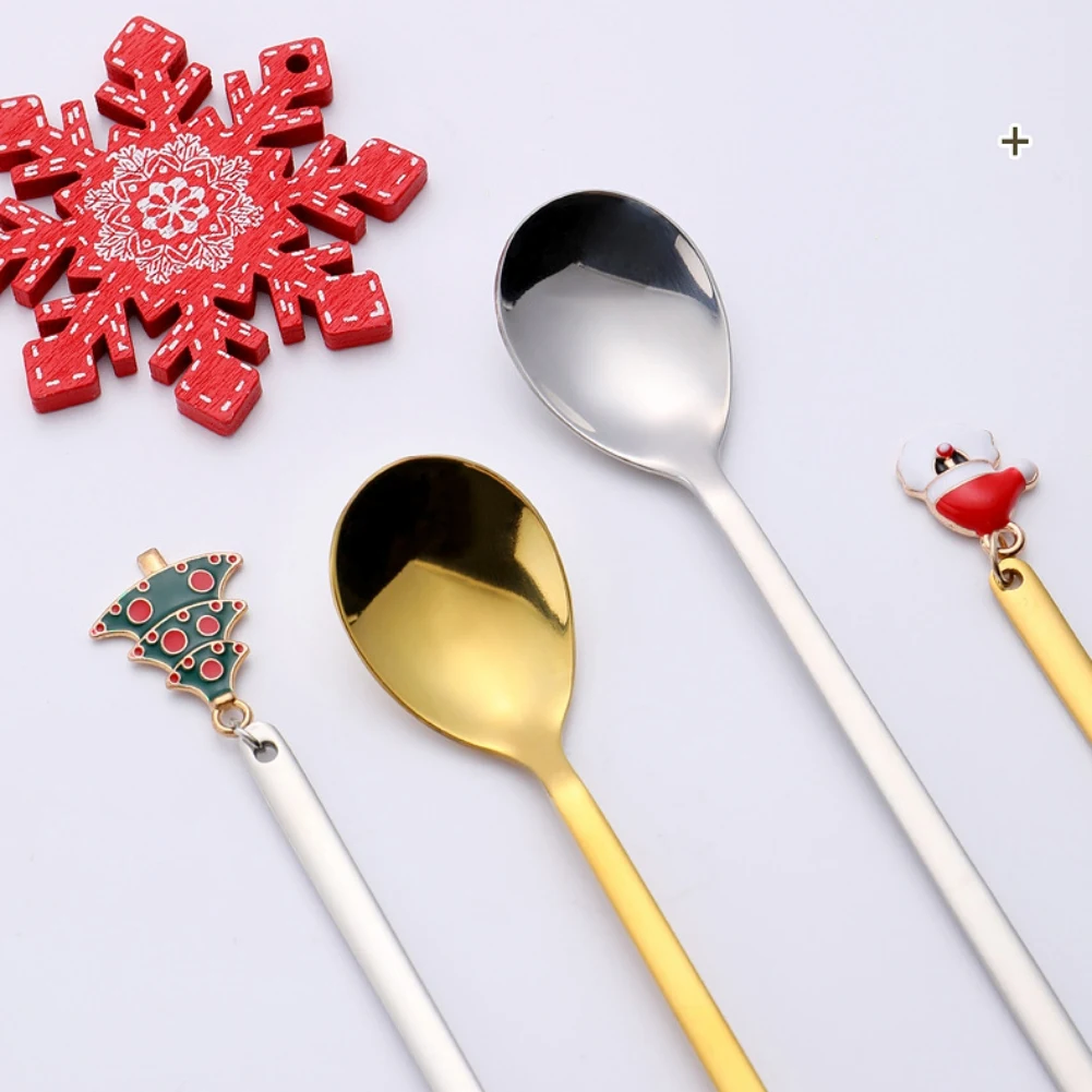 

Stainless Xmas Spoon Romantic Christmas Coffee Dessert Spoon Fork Exquisite Tableware Gift Box Set Christmas Decorations