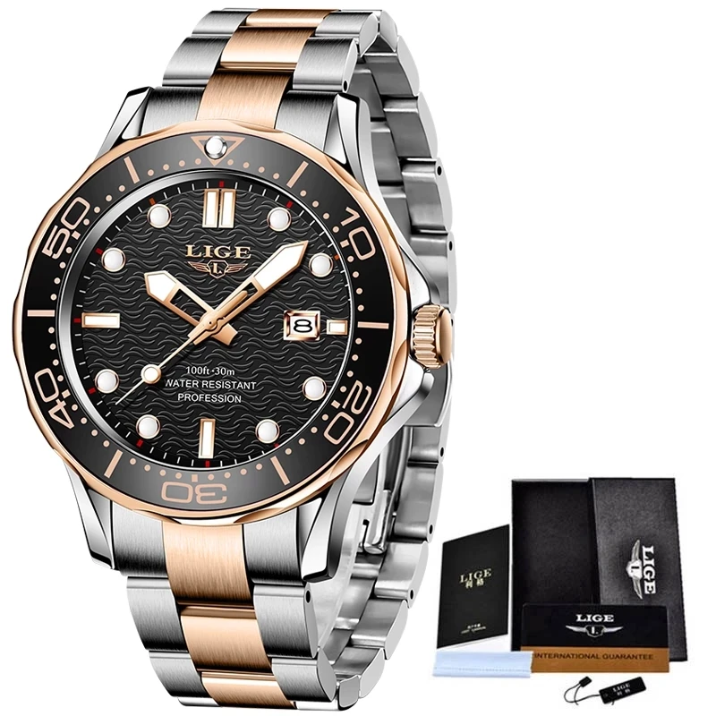 

2021 Sport Wristwatch For Man LIGE Top Brand Stainless Steel Waterproof Clocks Men Watch Military Quartz WristWatch Montre Homme
