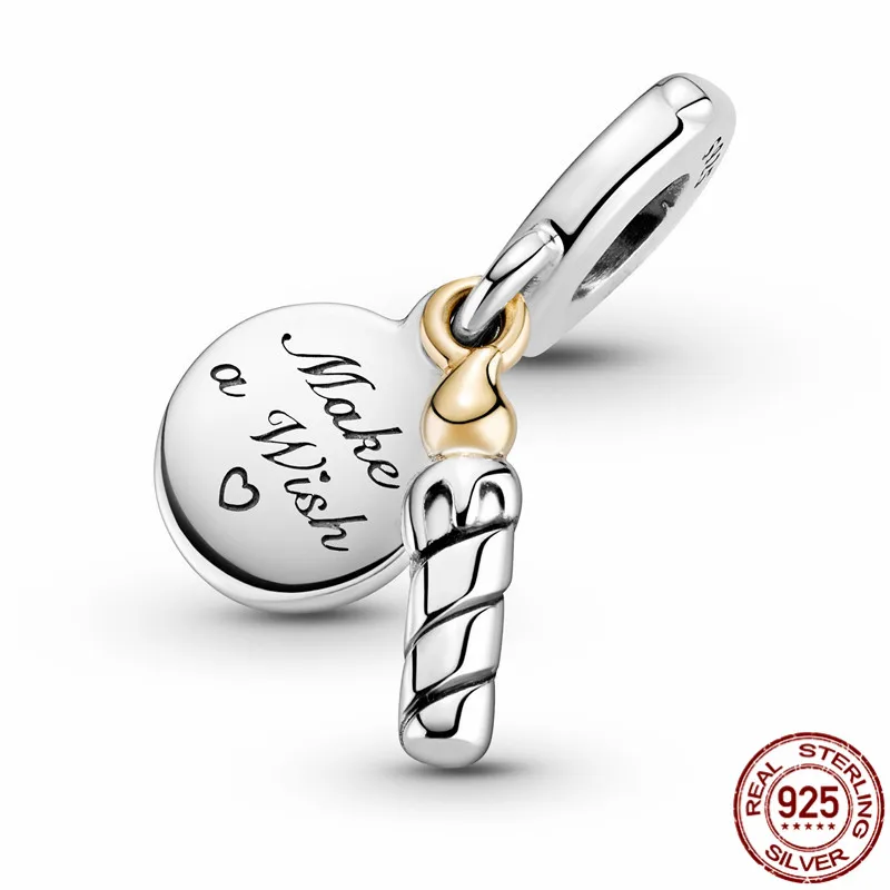 

925 Sterling Silver Two-tone Birthday Candle Charm Fit Original 3mm Bracelet&Bangle For Women Birthday Fashion Jewelry 2021 New