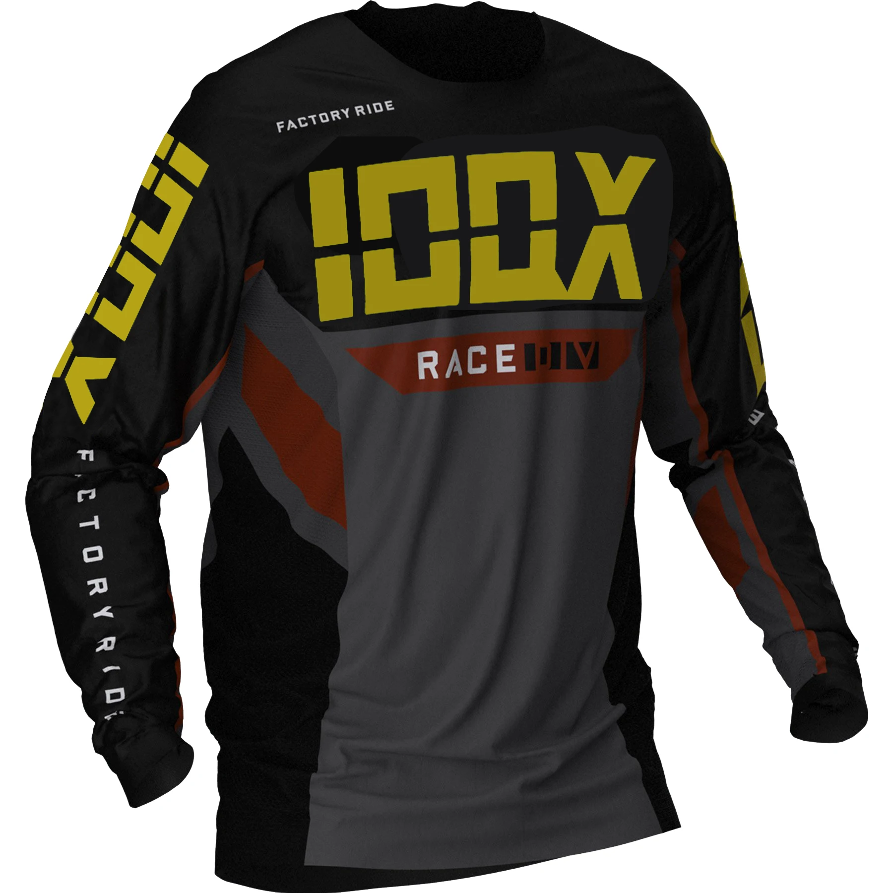 

IOQX Black/Char/Rust/Gold PODIUM Adult Jersey Motocross Racing Mx Dirt Bike Off Road Atv MBX Shirt