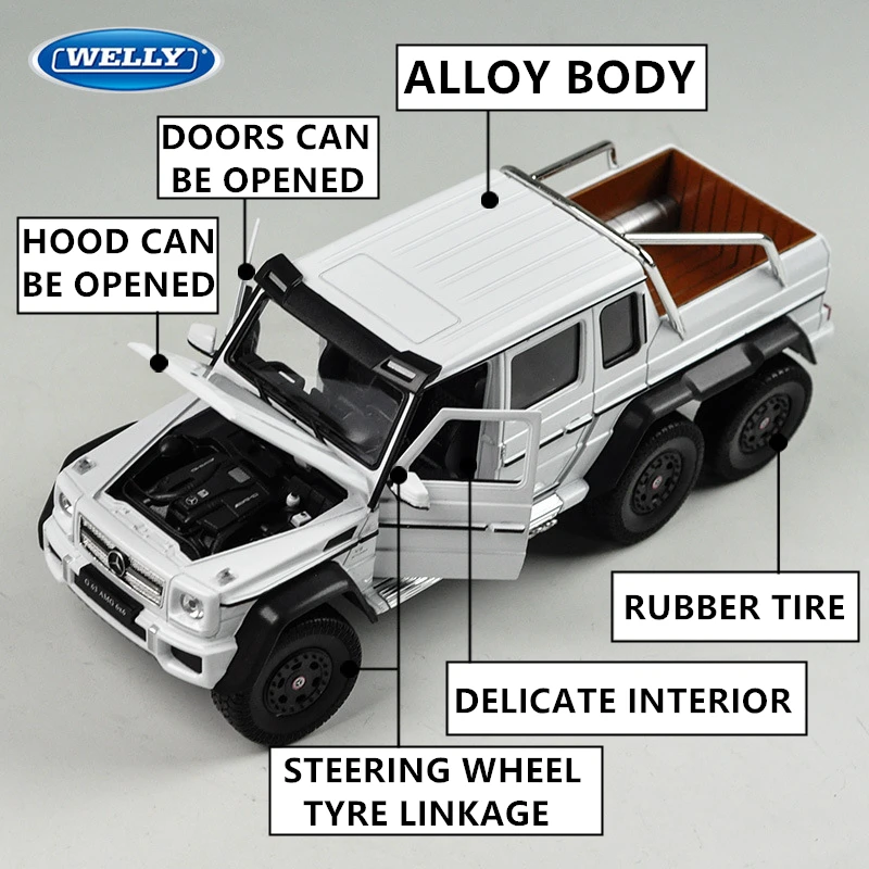 WELLY 1:24 Mercedes-Benz G-Class G63 6X6 модель автомобиля из сплава коллекция украшений подарок