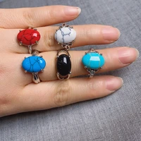 wholesale mixed turquoise style natural stone gem retro classic charm oval ring can make necklace exquisite couple gift jewelry