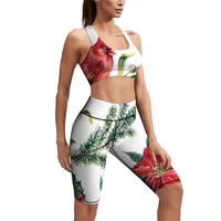 watercolor christmas flora and fauna pine cones spruce branches female yoga workout set 2 piece gym yoga wear sports bra