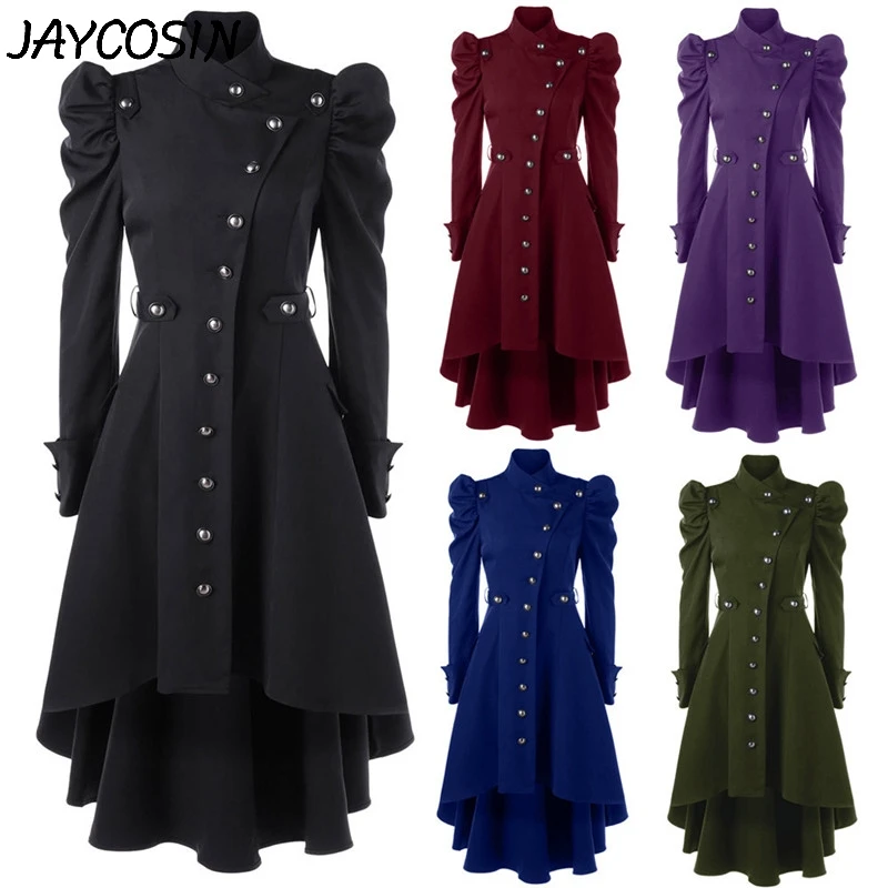 JAYCOSIN Женское шерстяное пальто винтажное длинное в стиле стимпанк готическое