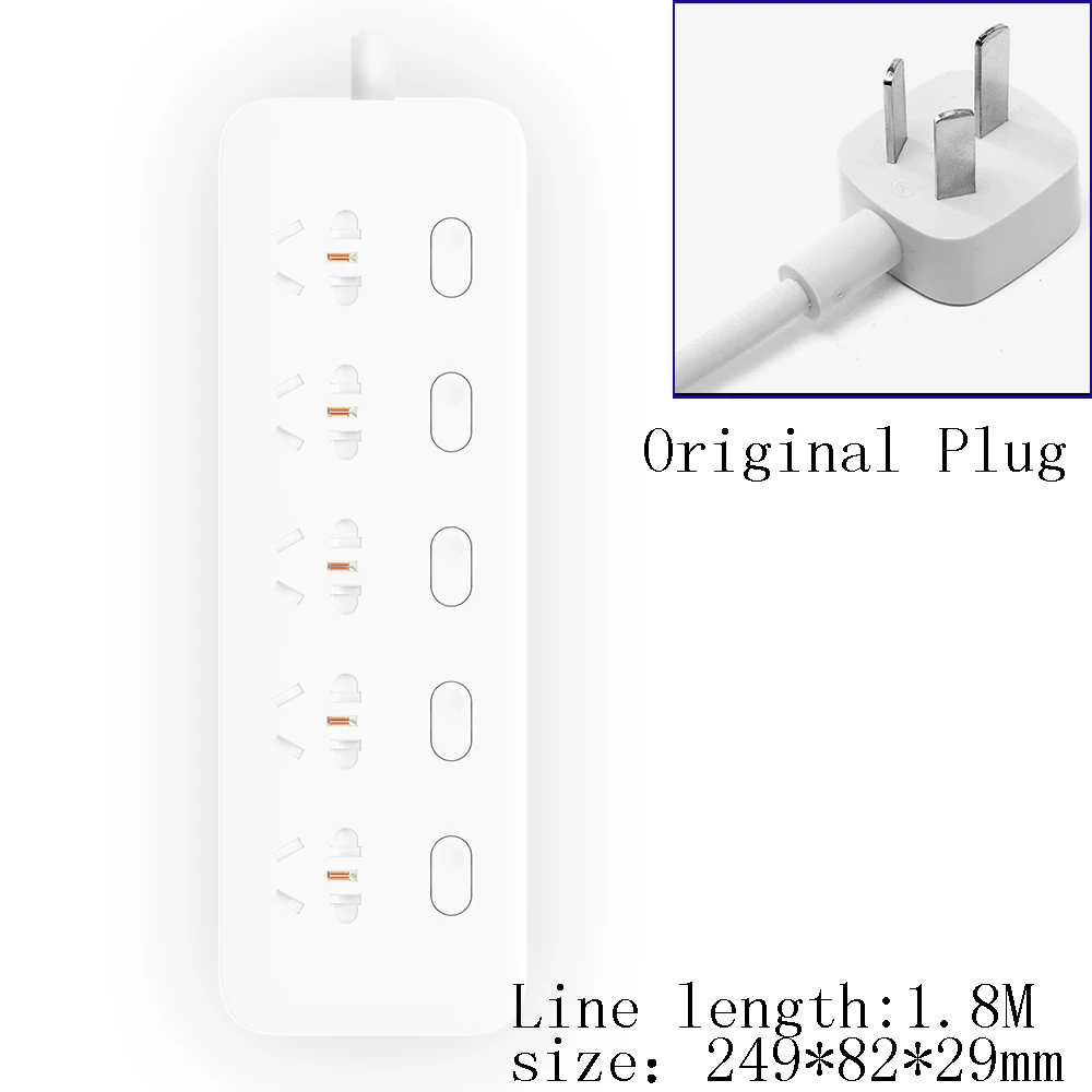 Xiaomi Mijia no usb power Strip 3 6 8 портов разъем питания вкл/выкл 2500 Вт 10A 250 В защита от перегрузки для офиса дома mihome - Цвет: 5 hole 5 button