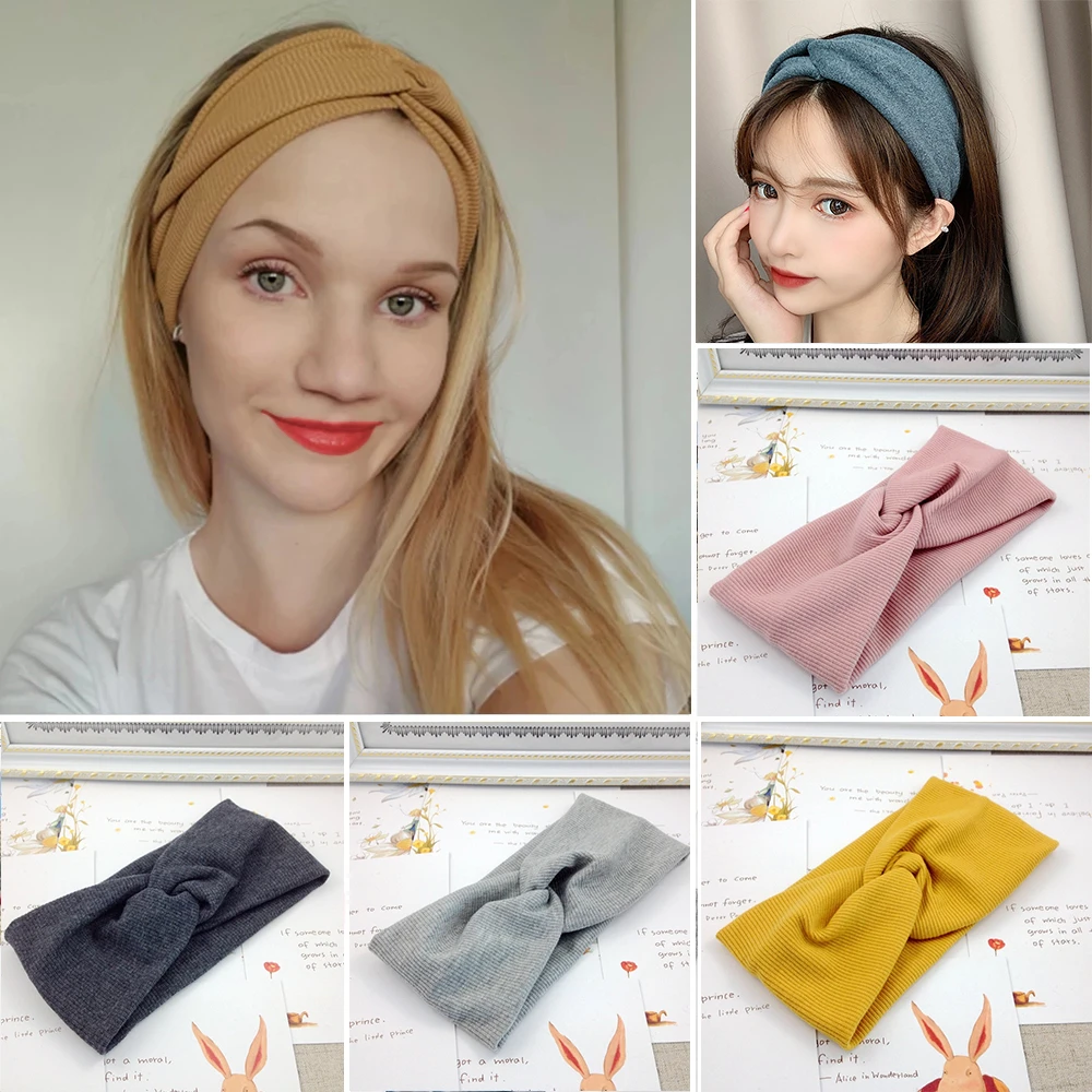 

Повязка на голову женская, корейский стиль, однотонная, широкополая, эластичная, головной убор ободок