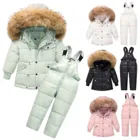 Пуховик и комбинезон для маленьких девочек 2 шт., утепленный теплый пиджак с меховым воротником для младенцев 0-6 лет