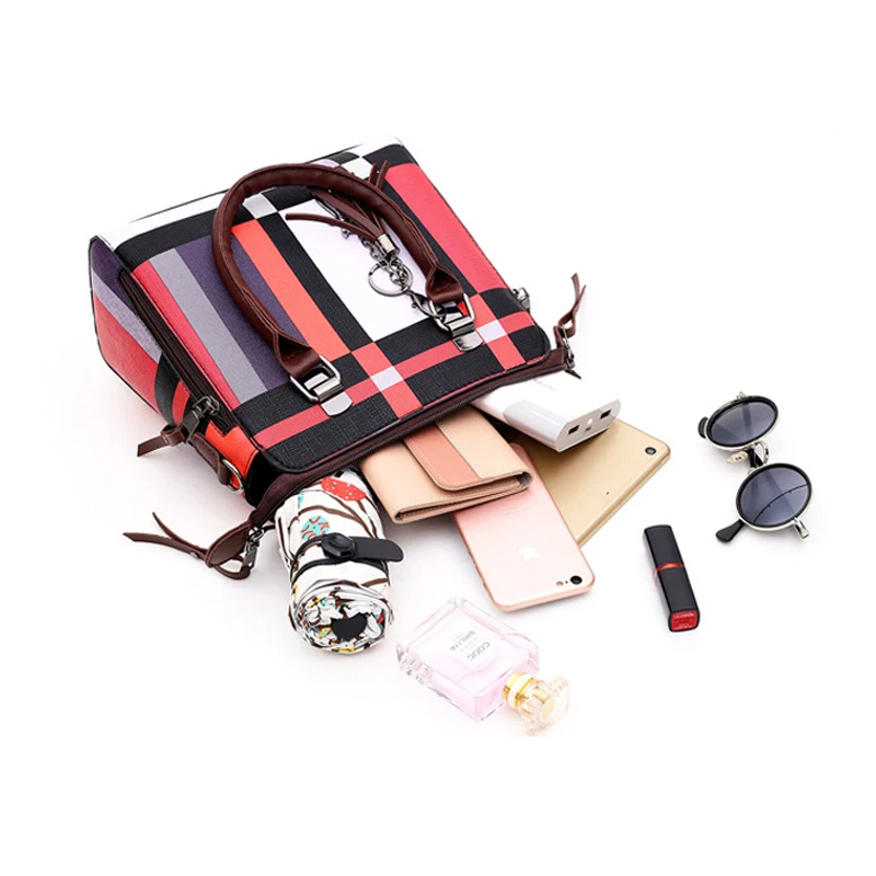 2021 Luxury Handbags Plaid Pattern Women Bags Designer Tassel Purses Handbags 4 Sets/Pieces Bags Composite Female Bolsa Feminina