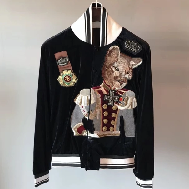 20ss Новая модная брендовая куртка-бомбер с длинным рукавом знаменитая бархатная одежда бейсбольная куртка с вышивкой лисы для мужчин