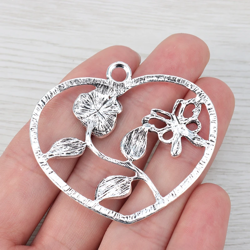 6 x полые Открытые розы бабочки Подвески в форме сердца для ожерелья ювелирных