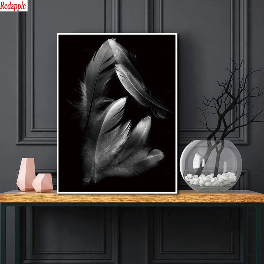 

Алмазная живопись 5D «сделай сам», абстрактное черно-белое искусство, полная вышивка квадратными и круглыми перьями, икона для вышивки крестиком, подарок для дома