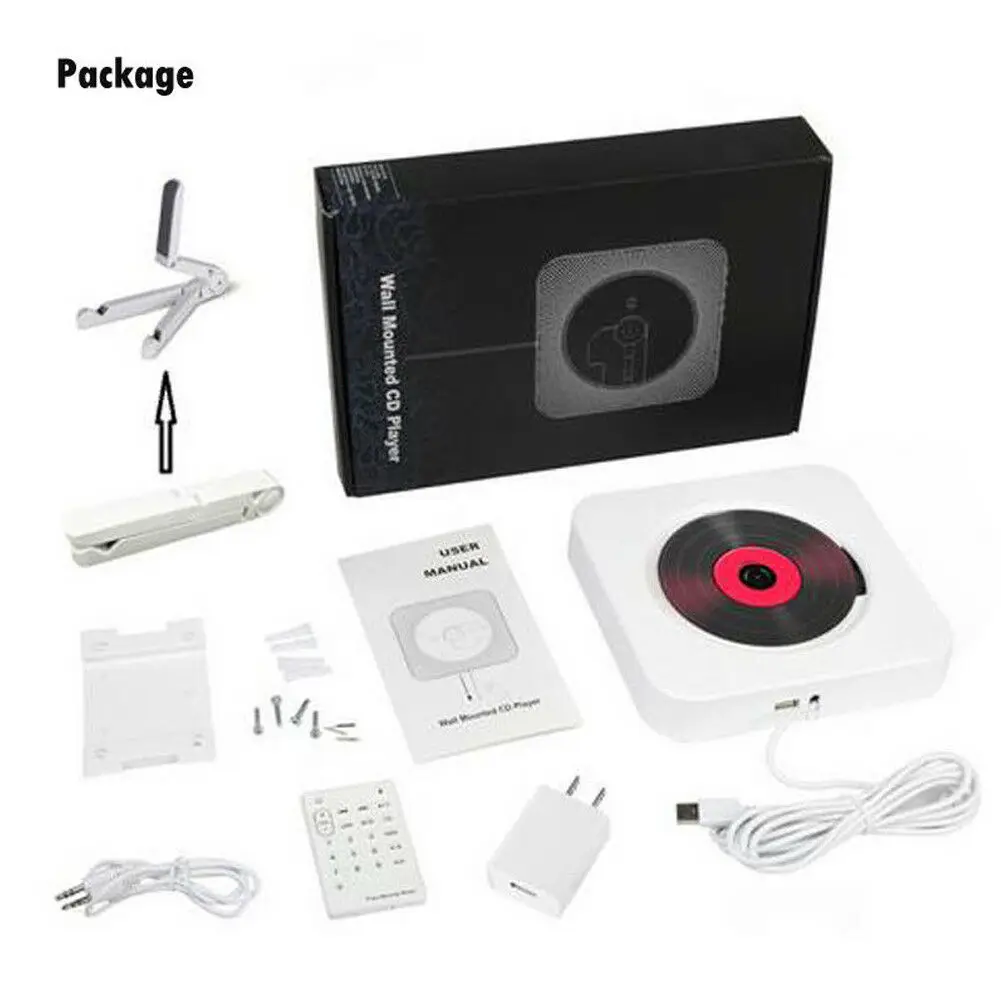 

CD Player Wall Mountable Bluetooth Portable Home Audio Box with Remote Control FM Radio Built-in HiFi Speakers MP3