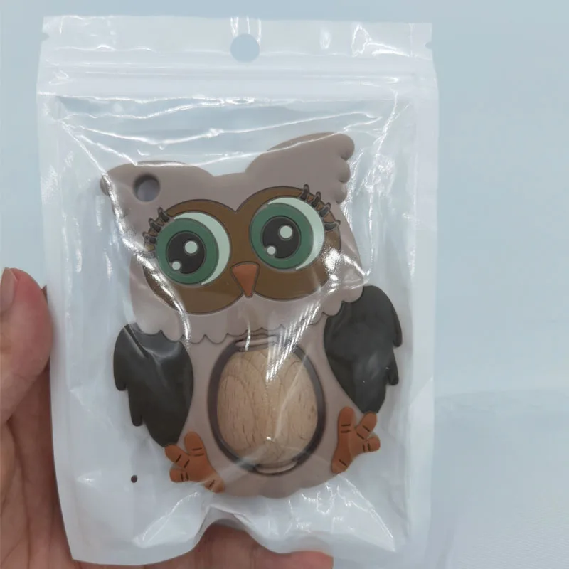 BPA libre silicona buho con cuentas de madera alimentos grado Peque&ntilde;a barra collar de dentici&oacute;n DIY regalos de la ducha de beb&eacute; de dibujos animados beb&eacute;-4