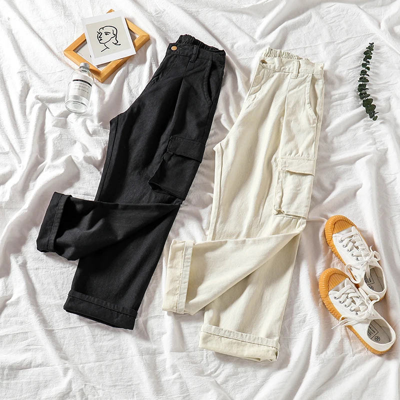 

Jeans Women Ankle-length Cargo Trousers Loose Harajuku Trendy High Quality Leisure Womens Pockets Simple All-match Ladies Lovely