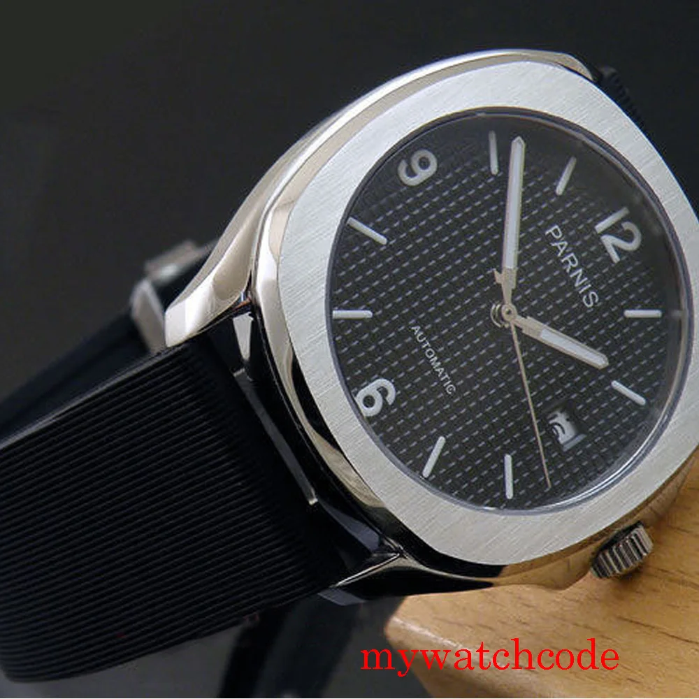 40 мм Parnis черный циферблат Автоматическая Дата квадратный Чехол резиновый