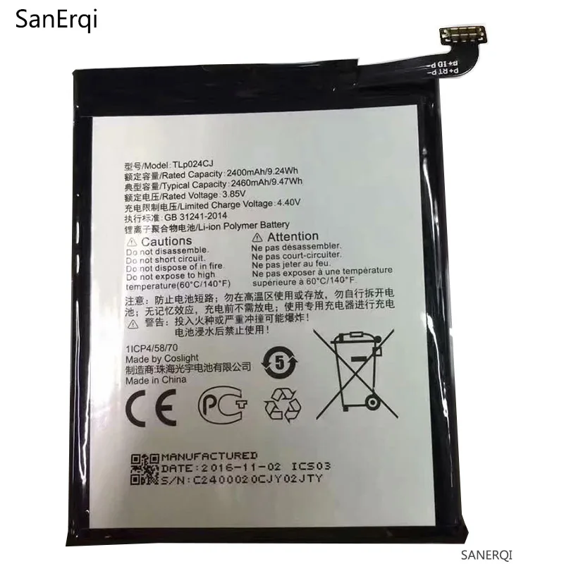 

TLP024C1/TLP024CJ/TLP024CC battery 2400mAh For Alcatel A3 OT-5046/Shine Lite OT-5080 5080X OT-5046D OT-5046Y 5046D Battery