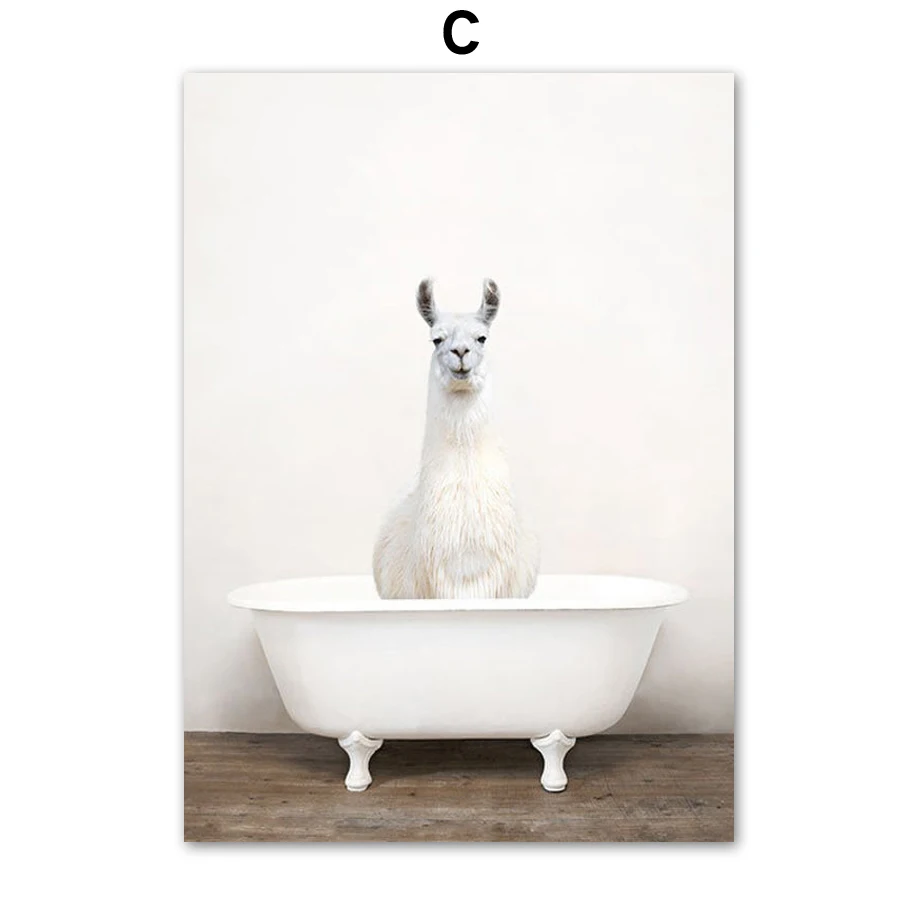 

Llama Elephant Giraffe Bear Panda Lion Bathtub Wall Art Print Canvas Painting Nordic Poster Wall Pictures Kids Room Toilet Decor