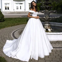 robes de mari%c3%a9e luxury matte soft satin wedding dresses boat neck high waist backless princess gowns 30cm train tailor made