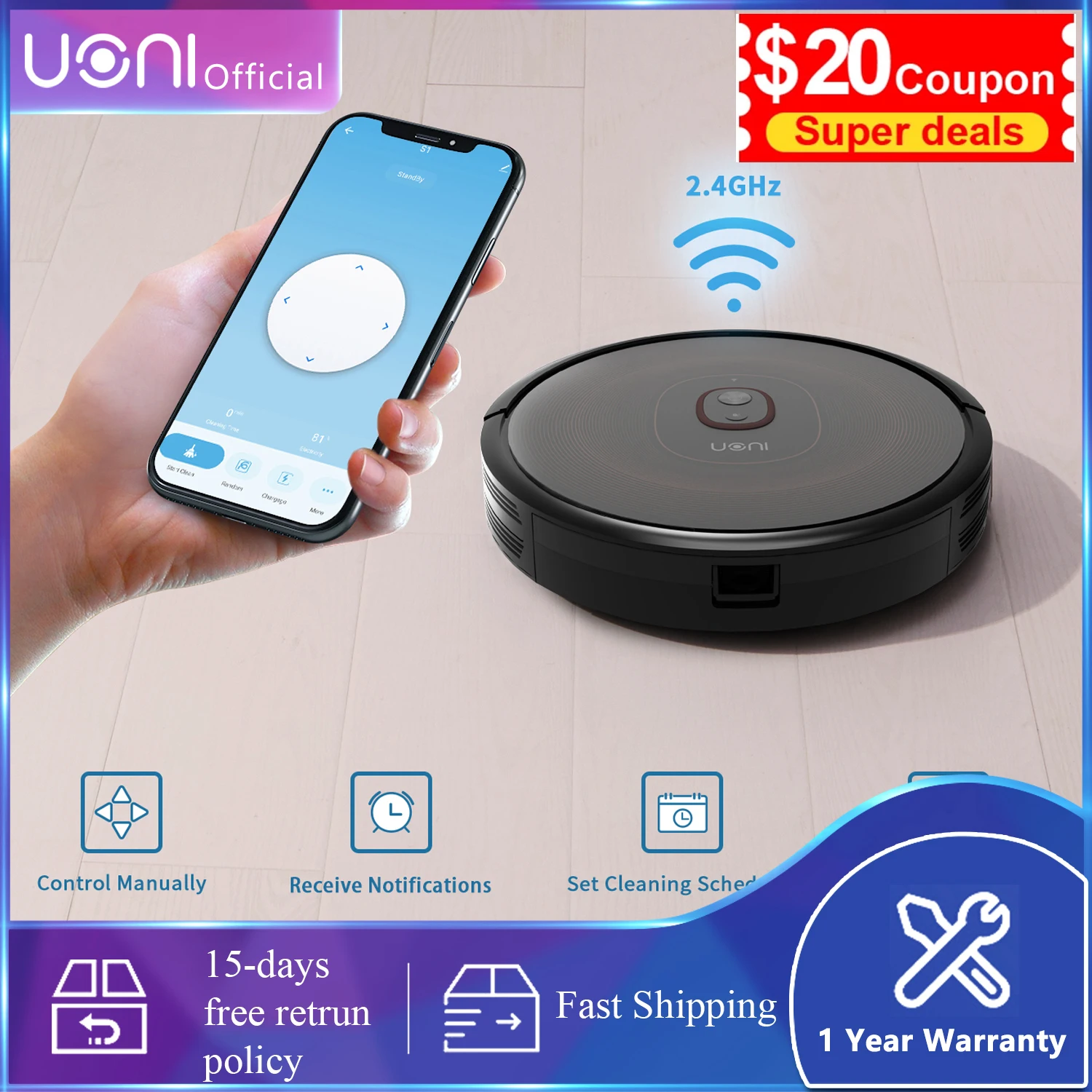 

Uoni S1 Robot Aspirador Vacuum Cleaner 3 In 1 Wireless Home Vaccum Cleaner Robot Smart Wet And Dry Mop For Bed