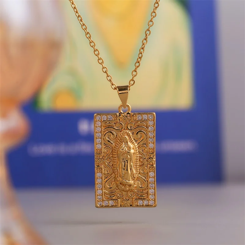 

Ожерелье с кулоном «Дева Мария» женское, классическое квадратное ожерелье из меди и металла с кубическим цирконием, цепочка из нержавеющей ...