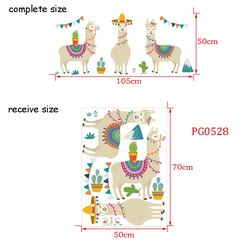 PG0528 Мультфильм лама животные Индийский стиль Alpacas настенные стикеры s для детей настенные наклейки в комнату ПВХ стены снимающаяся Настенная Наклейка стикер s - Цвет: PG0528