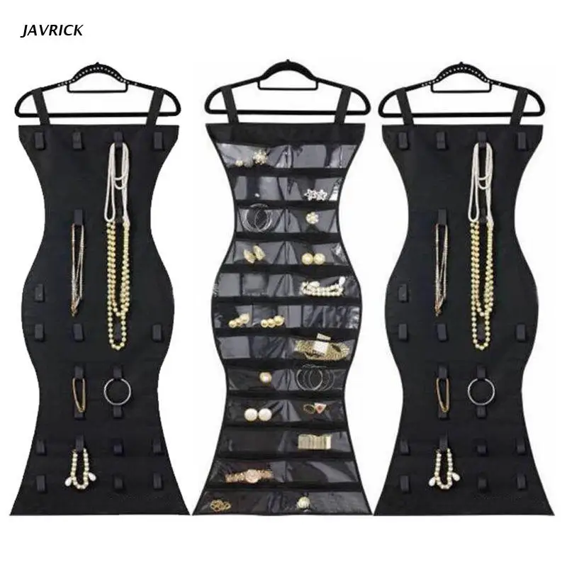 

24 Pockets & 16 Hook-and-Loop Tabs Double-Sided Hanging Jewellery Organiser Earrings Necklace Bracelet Wardrobe Storage Closet