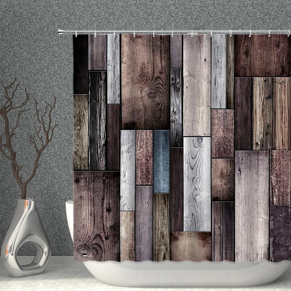 

Wood Pattern Shower Curtain Cartoon Waterproof Polyester Fabric Bathroom With Hooks Machine washable DIY Home Decor