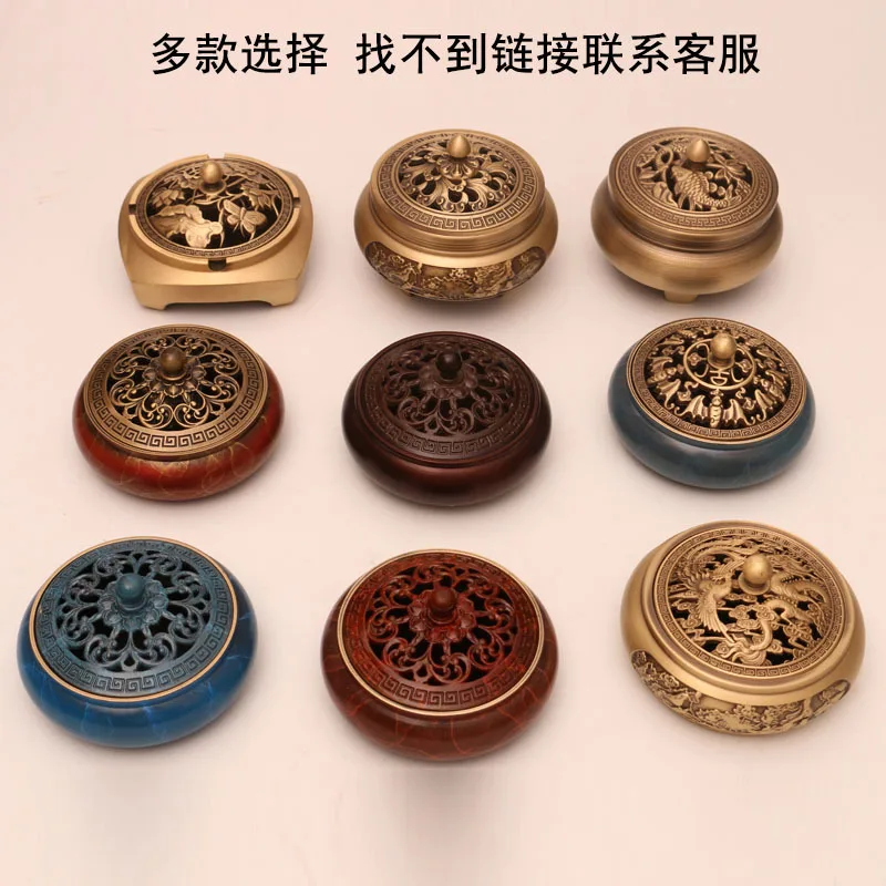 

Copper craftsman's three legged incense burnerhousehold Zen Xuande stove plate sandalwood burner carving incense burner pure