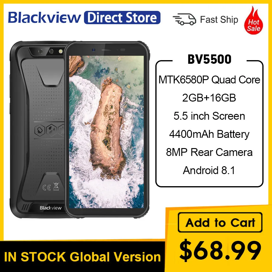 Смартфон Blackview BV5500 2+16 Гб экран 5.5&quot водонепроницаемый Android 8.1 две SIM карты