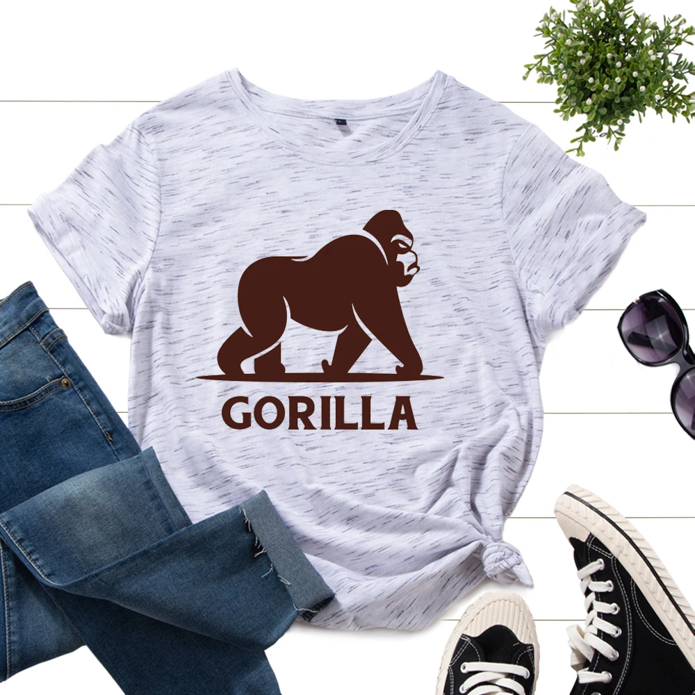 

Women's Graphic T-Shirts Printed Shirt Cotton Tee Short Sleeve Summer Tops Female Tees Clothes Gorilla Animal Shirt Zoo Top
