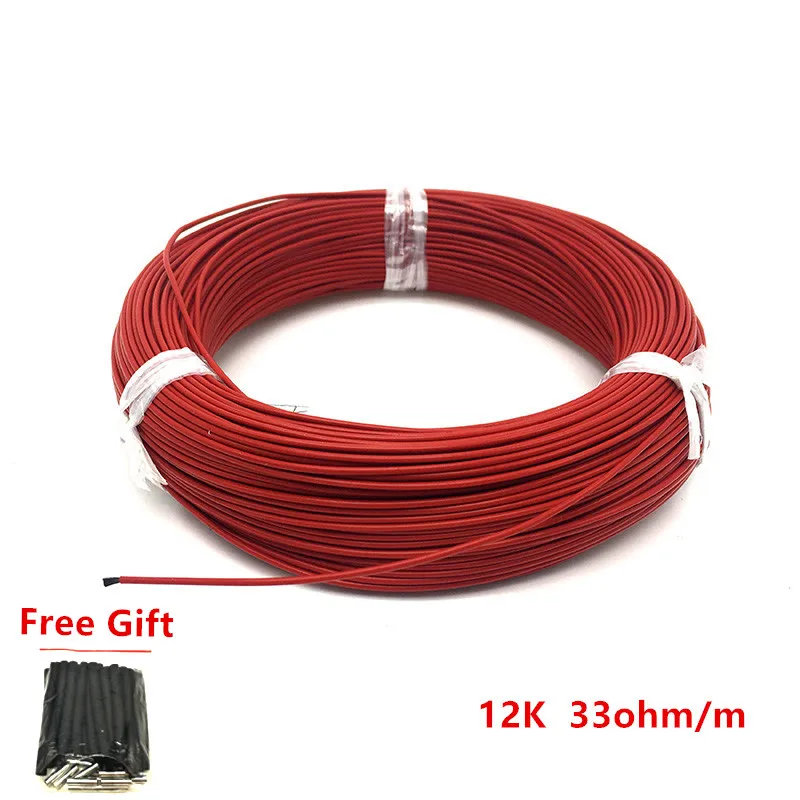 Низкая цена 30M 50M 100M 12k 33Ohm PTFE нагревательный кабель из углеродного волокна
