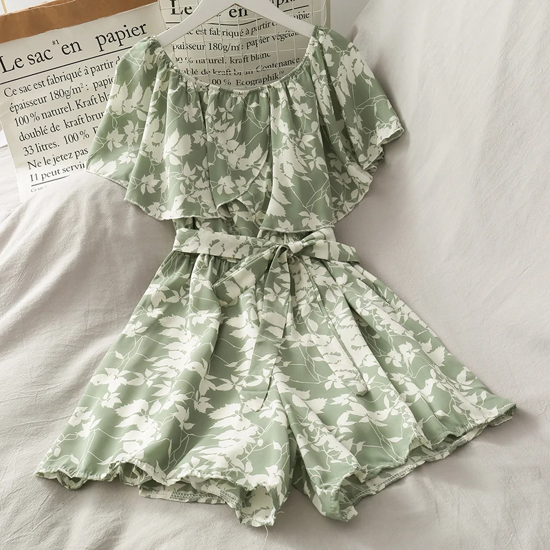 Женские шифоновые Комбинезоны с открытыми плечами летние комбинезоны цветочным