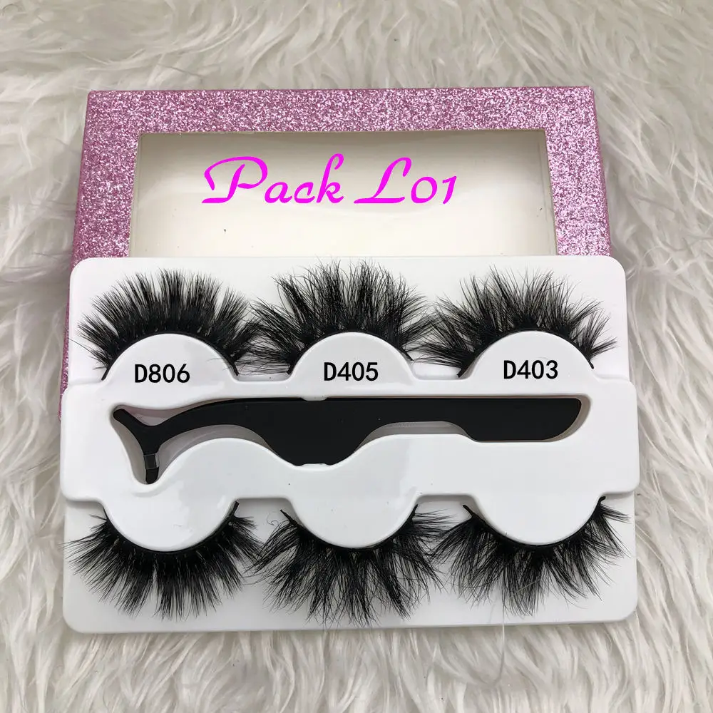Pack L01 Mikiwi 3 упаковки с пинцетом 3 пары норковых ресниц 3D норковые ресницы Толстые Накладные ресницы макияж драматические ресницы - Цвет: Pack L01