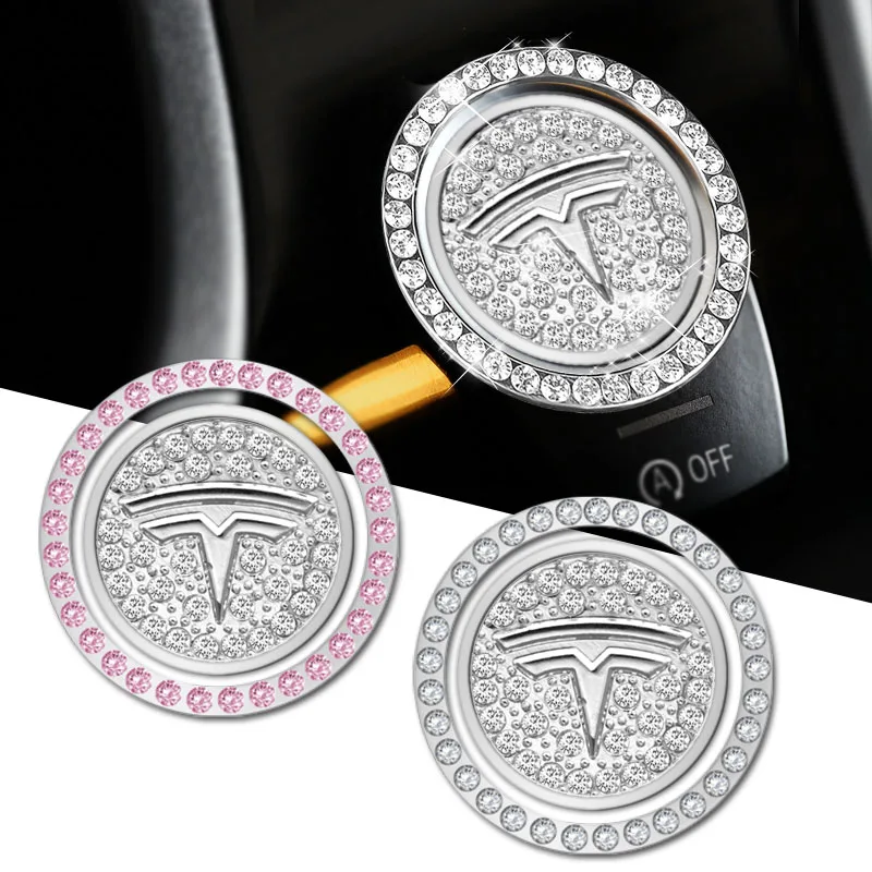 

1pcs Car One-click Start Crystal Decoration Ring Stickers for Tesla Model 3 2021 Model X Y Style Roadster Car Auto Accessories