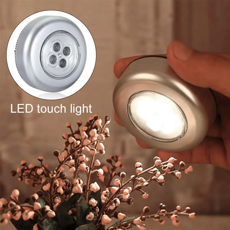 

Push Lights Night Light Touch Push Light Portable Creative Energy Saving Bright 4LED Silver Emergency Reading Lamp Cabinet