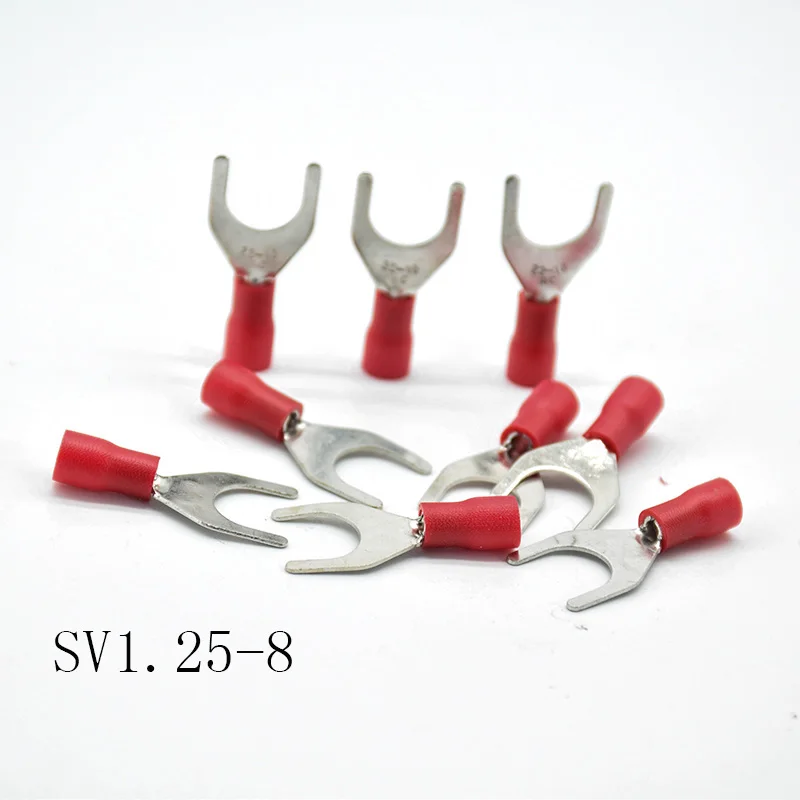 50pcs SV1.25-8 50 шт. SV1.25-3/4/5/6/8 красный Furcate терминал кабель провод разъема Изолированные Наконечники провода электрические выступ обжимной терминал SV1-3 - Цвет: 50pcs SV1.25-8