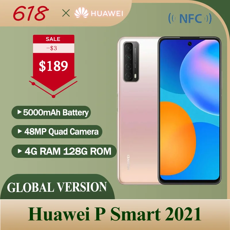 Huawei P Smart 2021 смартфон глобальная версия 4 Гб 128 NFC 48MP Quad Camera 5000 мАч батарея 6 67