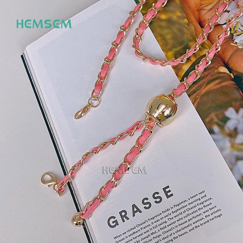 hemsem luxury brand gold ball chain metal chain leather braided shoulder strap for crossbody mini bag phone case cover accessory free global shipping