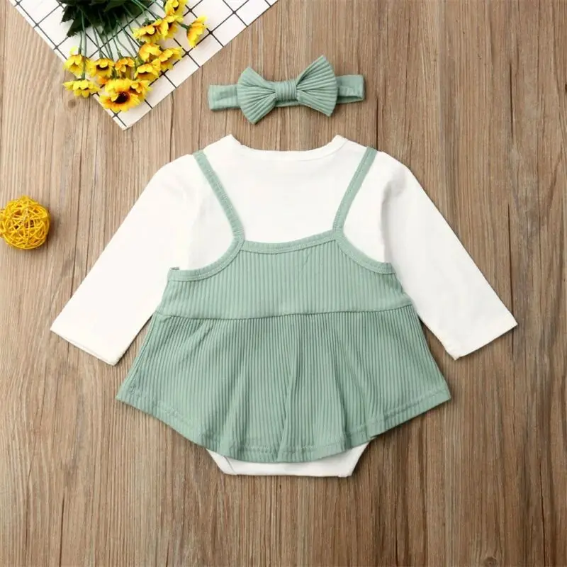 

Goocheer Fashion Cotton Blend Casual Solid Stock 3PCS Newborn Baby Girl Romper Bodysuit Sunsuit Playsuit Outfit Clothes