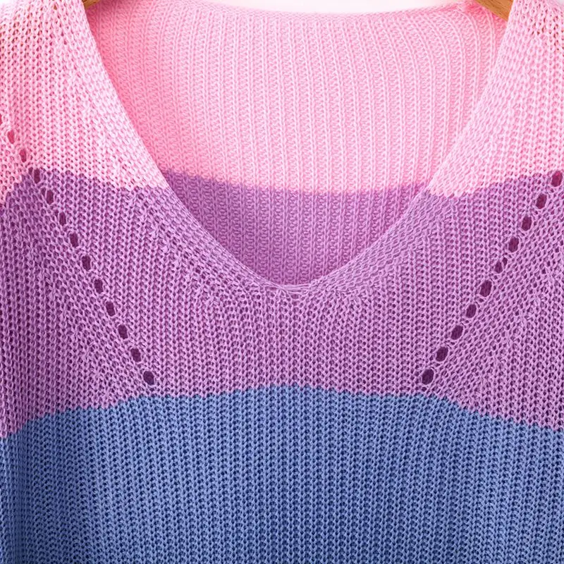

Autumn Winter Rainbow Striped Women Sweater Casual Long Sleeve Pullovers Women O-Neck Knitted Tops Women Jumper Femme Soft