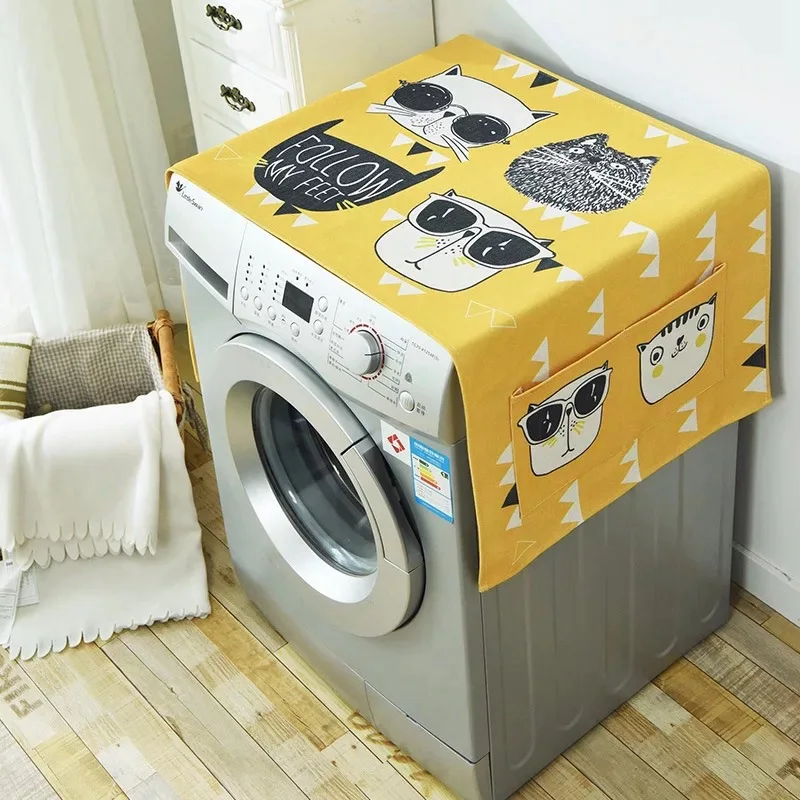 Cotton Linen Washing Machine Cover Drum Refrigerator Dust Cartoons Microwave Oven Covers Storage Box Household Goods | Дом и сад