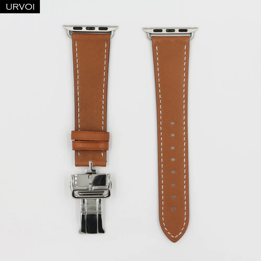 Brown URVOI раскладной ремешок с пряжкой для Apple Watch 5 4 3 2 1 ремешок для iwatch Ремень Один Тур Дизайн Свифт кожа 38/40 42/44 мм - Цвет ремешка: Brown