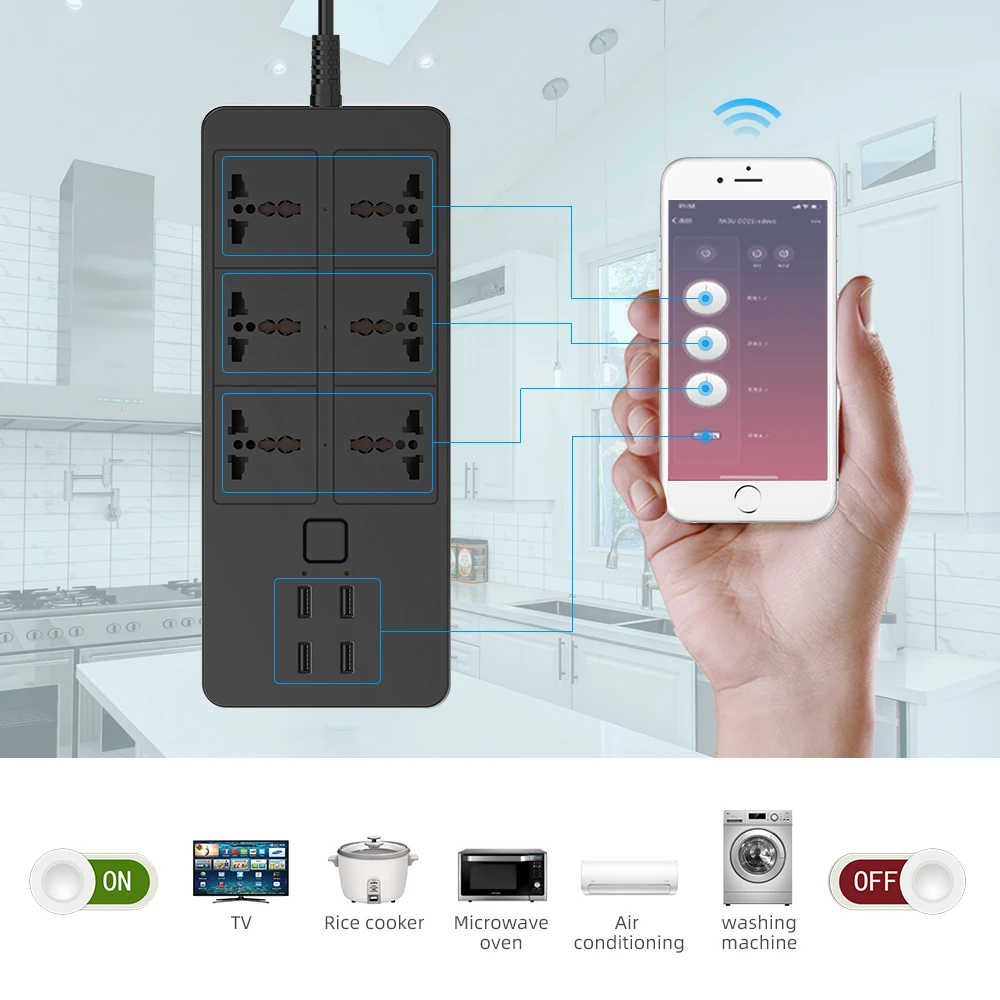 Universal WiFi Smart Power Strip  Works with Alexa, GoogleHome, Multi Plug with 4/6AC Outlets  4USB Charging Ports,Voice Control
