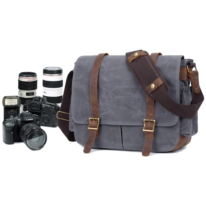 Camera Bag with Photo Pouch Canvas DSLR SLR Strap Case Casual Shoulder Bag Vintage Messenger Comfort Camera Bag Men's Handbags