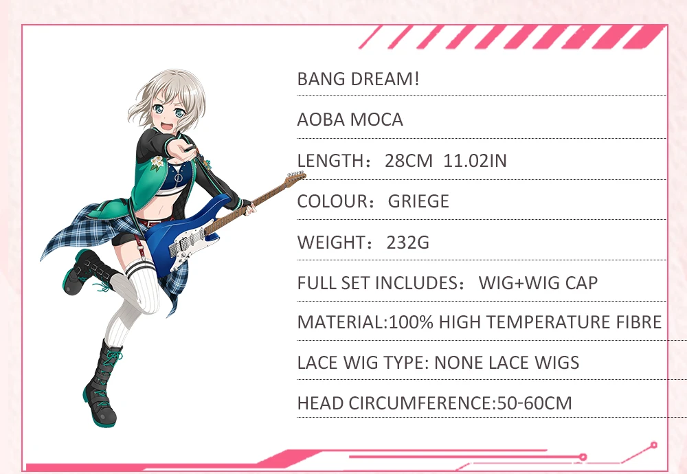 AniHut Aoba Moca Wig Game BanG Dream! Cosplay Wig Synthetic Griege Women Hair Anime BanG Dream Cosplay Aoba Moca Costume