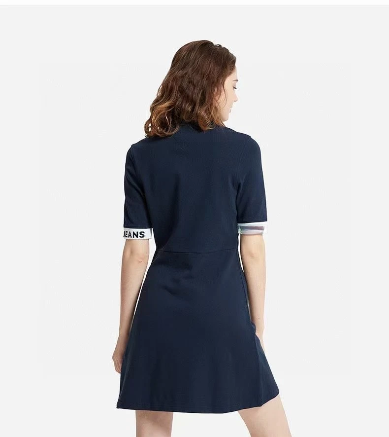 

2021 Women Knit Dress Summer Short Sleeve Striped Patchwork Hit Color Polo Dress Elegant Fashion A-Line Mini Work Party Vestidos