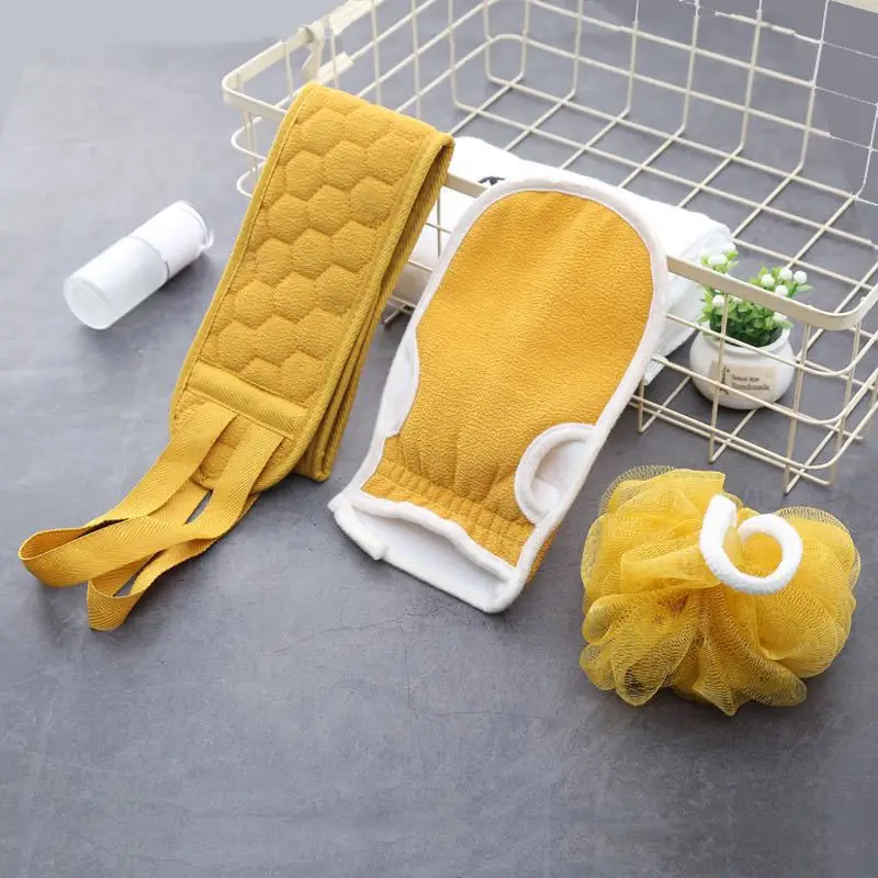 

Three-piece bath towel thickened mud scrubbing and decontamination bath ball combo set pull back strip long scrub back towel